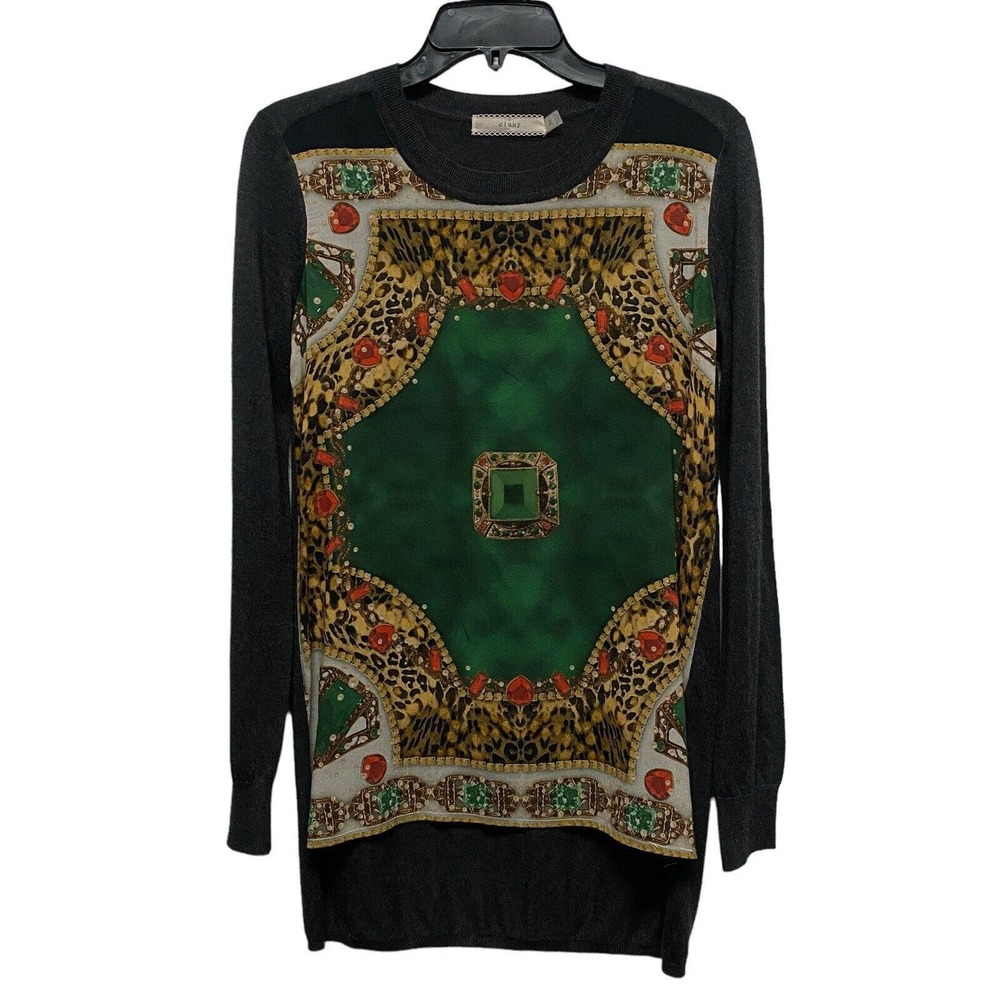 Cluny Women's XS Gray Jade Green Long Sleeve Silk Cashmere Blend Top Blouse